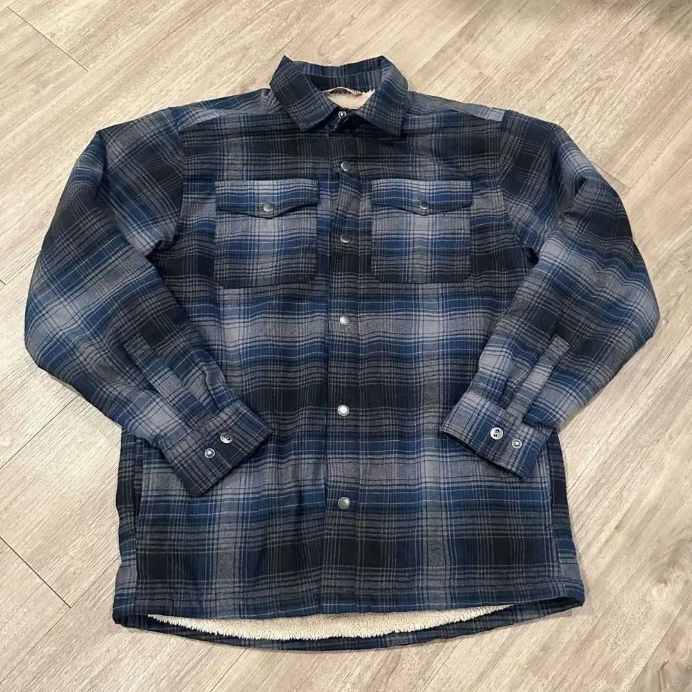Free Country Blue Plaid Warm Fleece Relaxed Work Jacket